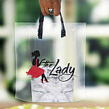 Пакет прозорий 40×45 см з чорною петлевою ручкою Щільність 60 мкм до 4 кг З фірмовим логотипом, фото 5