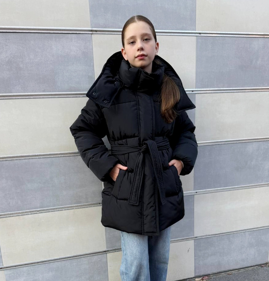Зимовий пуховик на дівчинку подовжений підлітковий теплий куртка зефирка чорна 152-170р