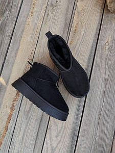 Уггі черевики ЧОРНІ BLACK з лейбл UGG короткі на високій підошві ЕкоЗАМША жіночі осінь зима