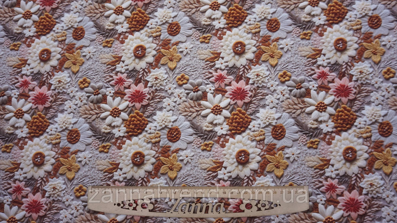 Футер Двонитка колір сіро-бежевий "Осінній букет" (Туреччина), фото 1