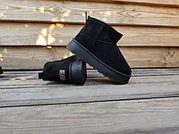 Уггі черевики ЧОРНІ BLACK з лейбл UGG короткі на високій підошві ЕкоЗАМША жіночі осінь зима