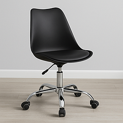 Сучасне офісне крісло Астер чорне з пластиковим сидінням та подушкою обертається на 360°