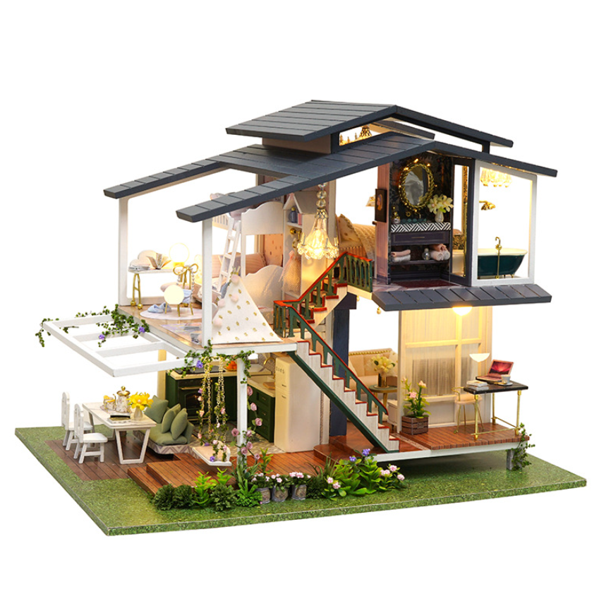 Румбокс 3д Вілла «Сад Моне» DIY DollHouse + пилозахисний купол з led-підсвічуванням 23x24x32 см, фото 1