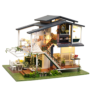 Румбокс 3д Вілла «Сад Моне»‎ ‎ DIY DollHouse + пилозахисний купол з led-підсвічуванням 23x24x32 см