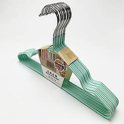 Дитячі плічка для одягу металеві в силіконовому покритті м'ятний колір, 10 штук в упаковці