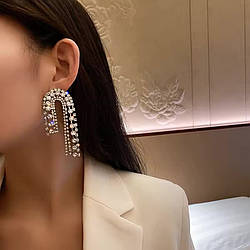 Вечірні довгі сережки зі стразами