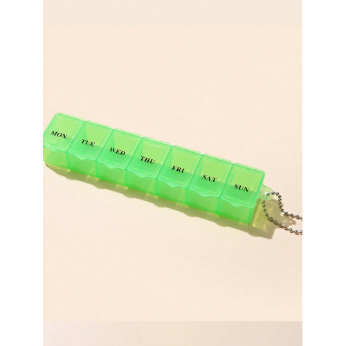 Таблетниця/органайзер/ контейнер 15 х 3 х 2 см для таблеток і ліків на 7 відділень зелена, фото 1