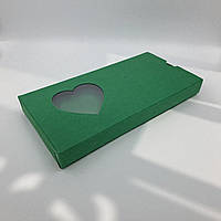 Коробка-футляр для шоколаду з вікном "Серце" (160х80х15мм.) зелена
