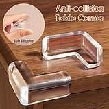 Набір із 4 штук самоклейних прозорих силіконових захисних накладок на гострі кути меблів L-подібні, фото 4