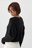 Укорочена в'язана кофта з рваним ефектом — чорний колір, ONE SIZE (є розміри), фото 2