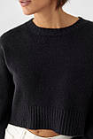 Укорочена в'язана кофта з рваним ефектом — чорний колір, ONE SIZE (є розміри), фото 4