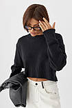 Укорочена в'язана кофта з рваним ефектом — чорний колір, ONE SIZE (є розміри), фото 5