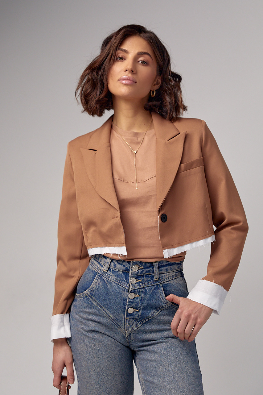 Жакет жіночий укорочений — світло-коричневий колір, L (є розміри), фото 1