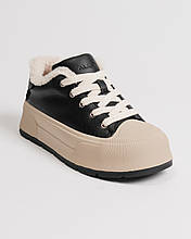 Кросівки з хутром Allsy 2519 чорні шкіра вовна