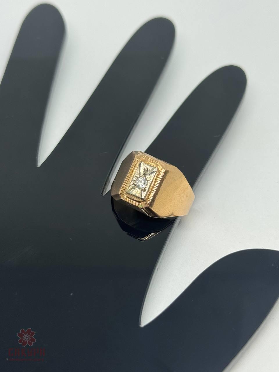 Золотий Перстень зі вставкою цирконій, фото 1