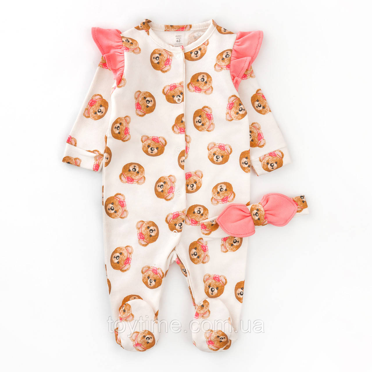 Чоловічок для дівчинки на кнопках з крильцями та пов'язкою Girl Bears, фото 1