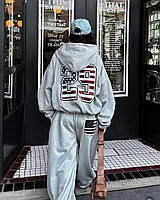 Женский спортивный костюм на флисе с накатом на спине, в сером цвете 42-46