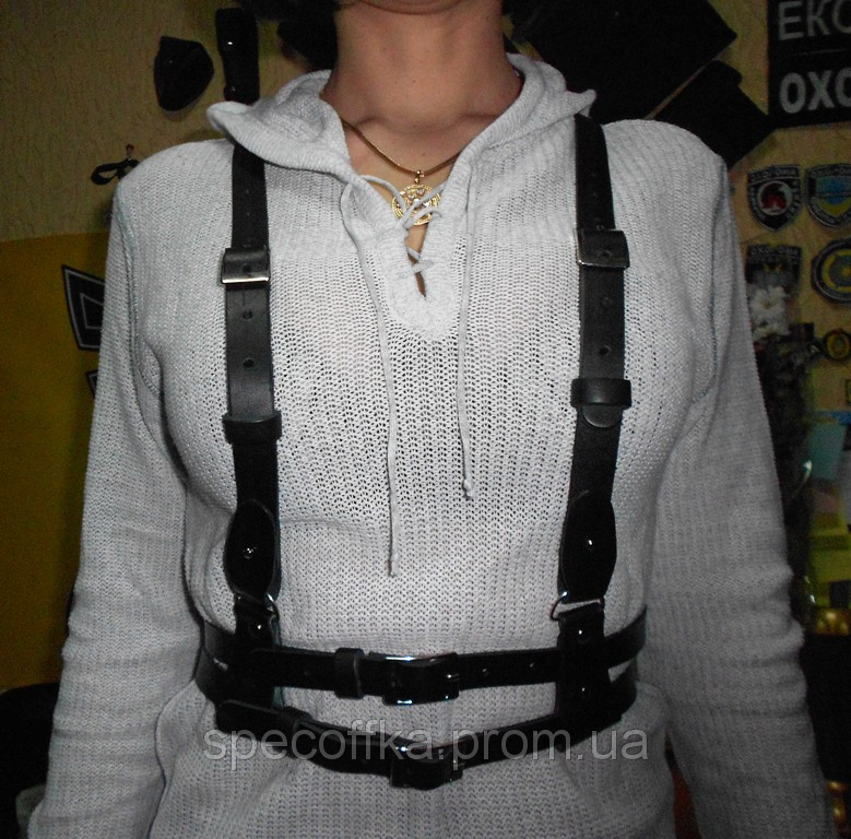 Жіноча портупея чорна з ременем, натуральна шкіра ручної роботи для форменого одягу