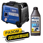 Комплект генератор Brevia інверторний бензиновий 6,0кВт з електростартером GP6000iES + масло Molder Engine Oil 4T 10W-30 1л