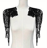 Еполет стразовий з бахромою, колір Black, (довжина 42 см) 1 шт