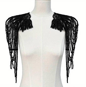 Еполет стразовий з бахромою, колір Black, (довжина 42 см) 1 шт