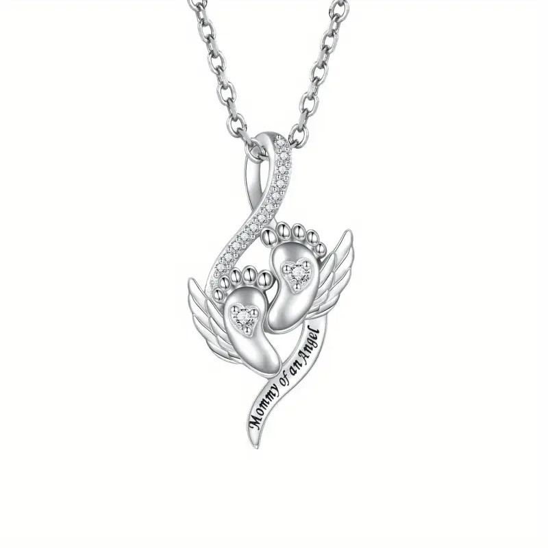 Кулон сріблястий на ланцюжку крила ангела і ніжки дитини з написом Мама Ангела 3 см 45+5 см AurumLux027, фото 1