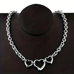 Кольє сріблясте жіноче три сердечка 50 см нержавіюча сталь AurumLux020