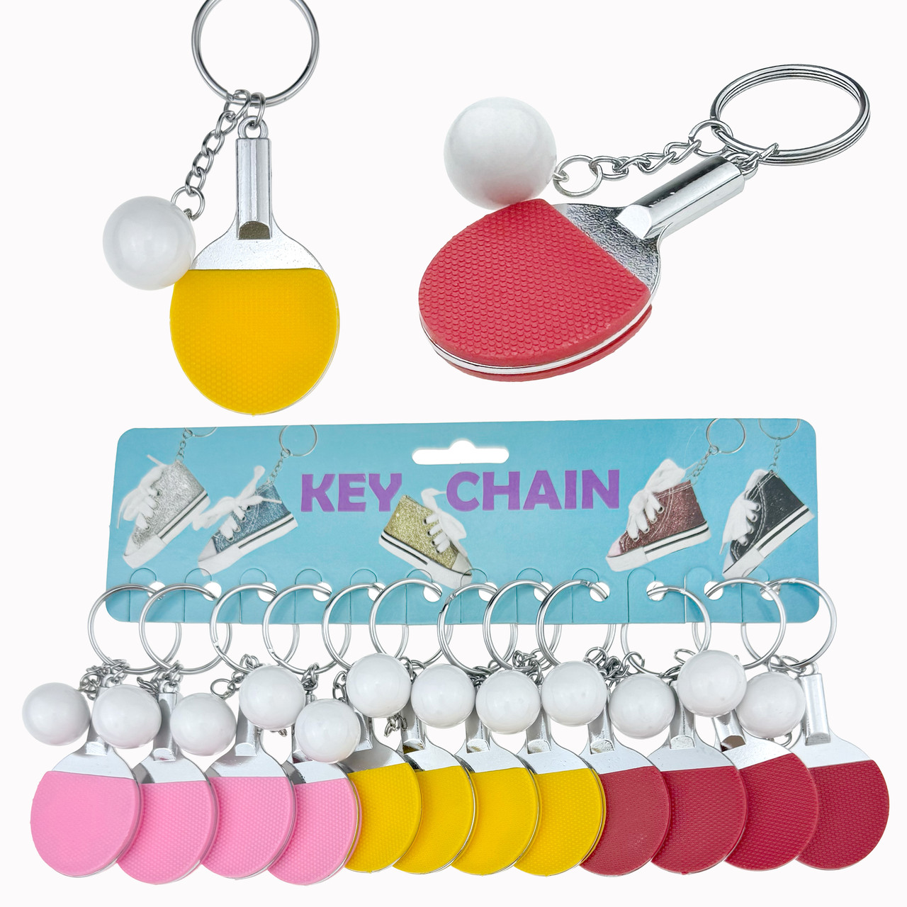 Брелок для ключів подарунковий Ракетка та м'ячик пінг-понг набір 12 шт., фото 1