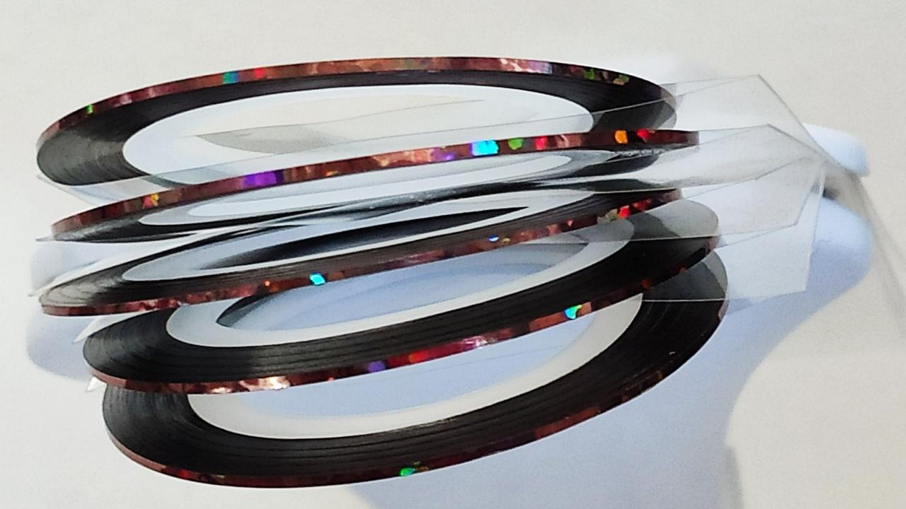 Кольорова декоративна стрічка (нитка) для дизайну нігтів 1 мм. Голографічний кавовий