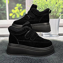 Черевики жіночі зимові на платформі ITTS чорні з натуральної замші на липучках 8153, фото 2