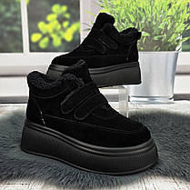 Черевики жіночі зимові на платформі ITTS чорні з натуральної замші на липучках 8153, фото 3