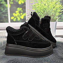 Черевики жіночі зимові на платформі ITTS чорні з натуральної замші на липучках 8153, фото 4