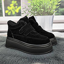 Черевики жіночі зимові на платформі ITTS чорні з натуральної замші на липучках 8153, фото 5