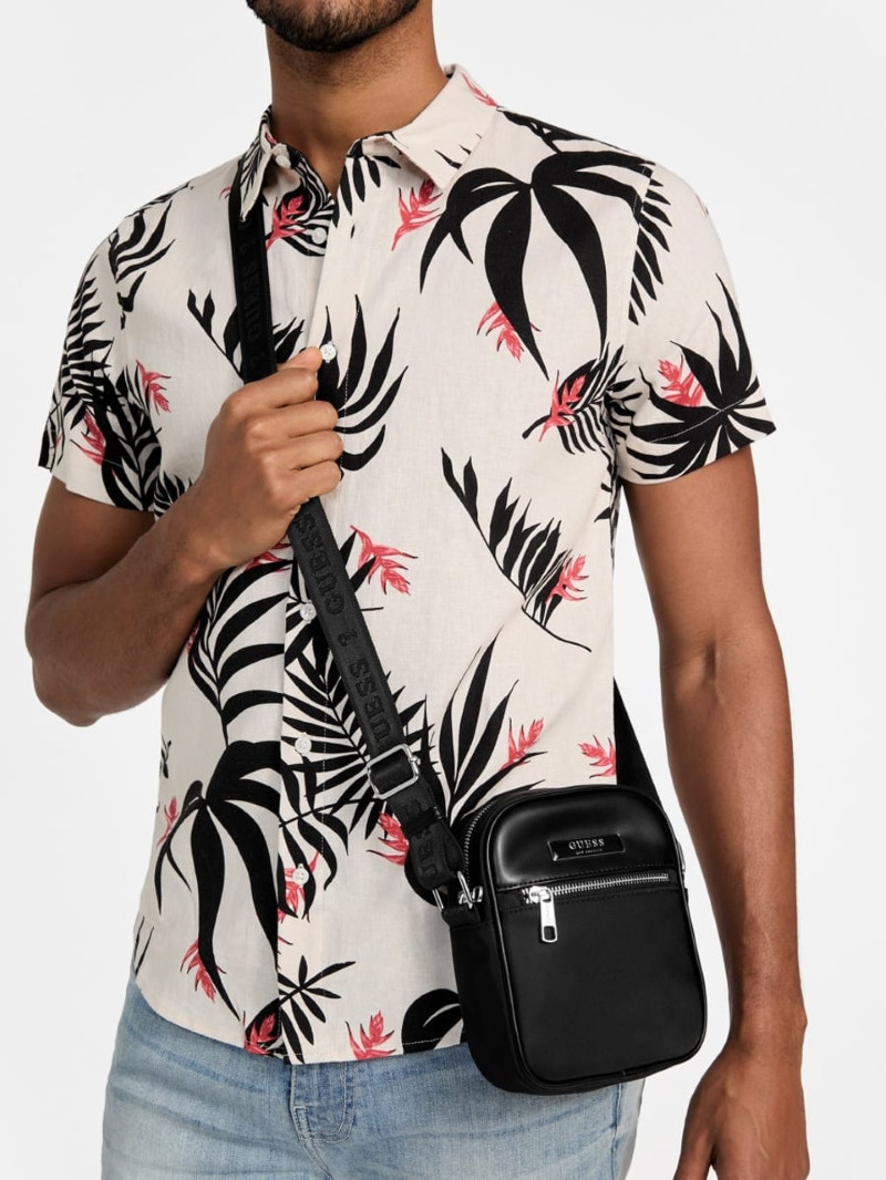 Нейлонова сумка через плече Mens Nylon PU Stripe Crossbody Guess кроссбоді 1159844396 Чорний, фото 1