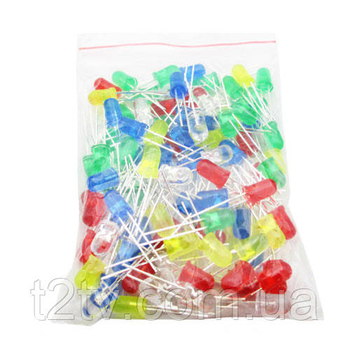 LED світлодіод 5мм 5 кольорів, 100шт, набір, фото 1