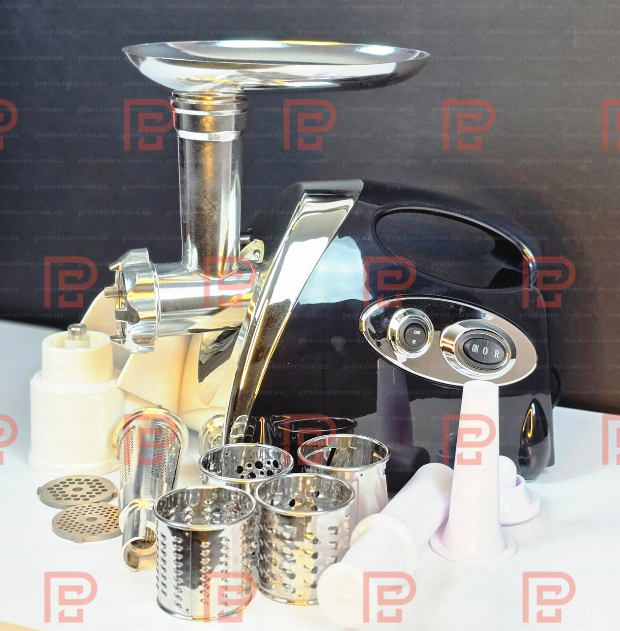 Електрична м’ясорубка 8в1 Domotec 4800W — з соковитискачем та овочерізкою, потужна м’ясорубка чорна, фото 1