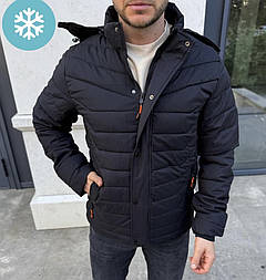 Куртка чоловіча зимова тепла до -10 (капюшон відстібається) осінь-зима з фольгованою термо підкладкою чорна