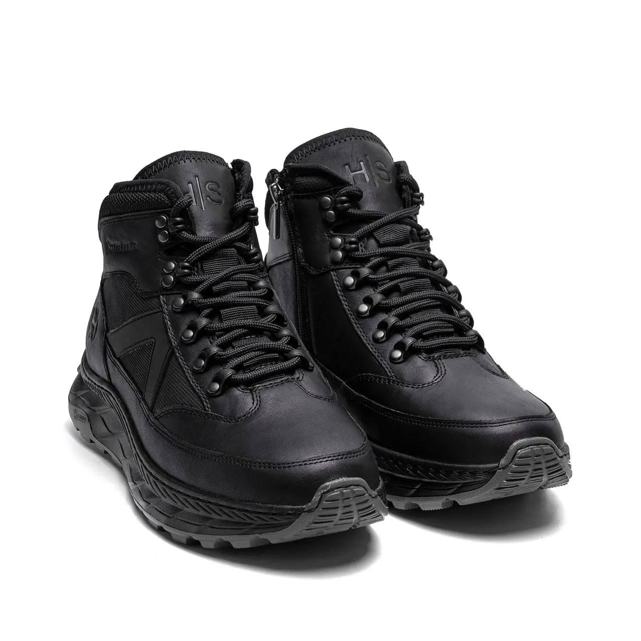 Чоловічі зимові шкіряні черевики Hamma Black Leather чорні, фото 1