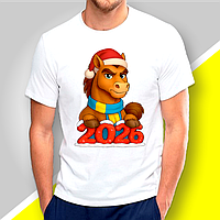Футболка чоловіча з новорічним принтом "Сім'я новорічних коней 2026"