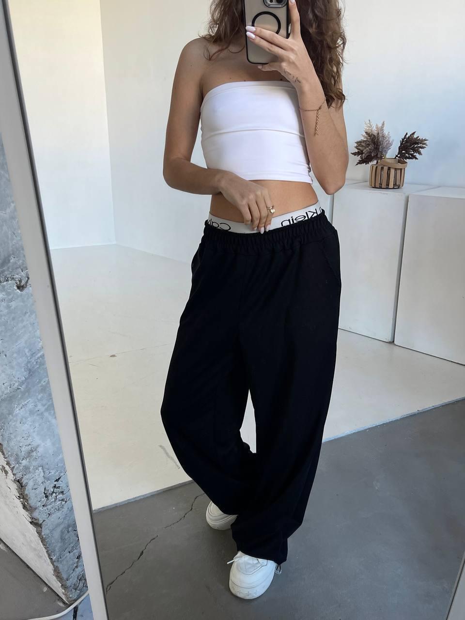 Стильні оверсайз штани палаццо, з вставкою з резинки Модель: 824-1623 ️Колір Чорний, фото 1