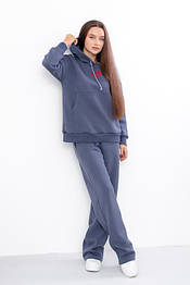 Костюм жіночий спортивний тринитка на флісі однотонний із кишенями штани та світшот