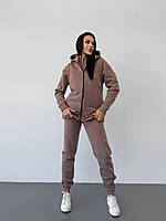 Теплий демісезонний костюм на флісі трійка жилетка-безрукавка, худі, штани для прогулянок розміри 42-48