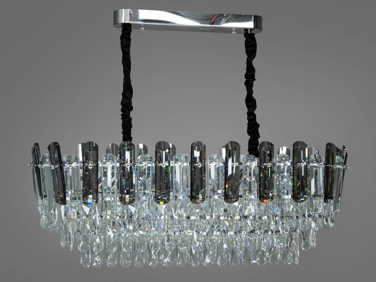 Кришталева люстра овальної форми для вітальні, зали на 8 ламп, хром, фото 1