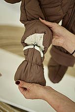 Зимовий дитячий теплий стьобаний комбінезон з пінетками та рукавичками для новонародженого розмір 68 74 80 86, фото 5