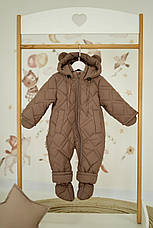 Зимовий дитячий теплий стьобаний комбінезон з пінетками та рукавичками для новонародженого розмір 68 74 80 86, фото 5