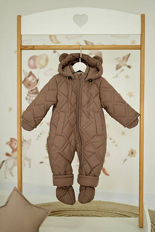 Зимовий дитячий теплий стьобаний комбінезон з пінетками та рукавичками для новонародженого розмір 68 74 80 86, фото 1