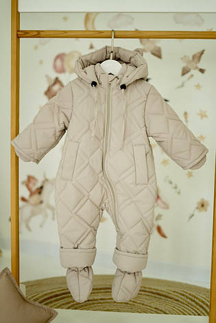 Зимовий дитячий теплий стьобаний комбінезон з пінетками та рукавичками для новонародженого розмір 68 74 80 86, фото 1