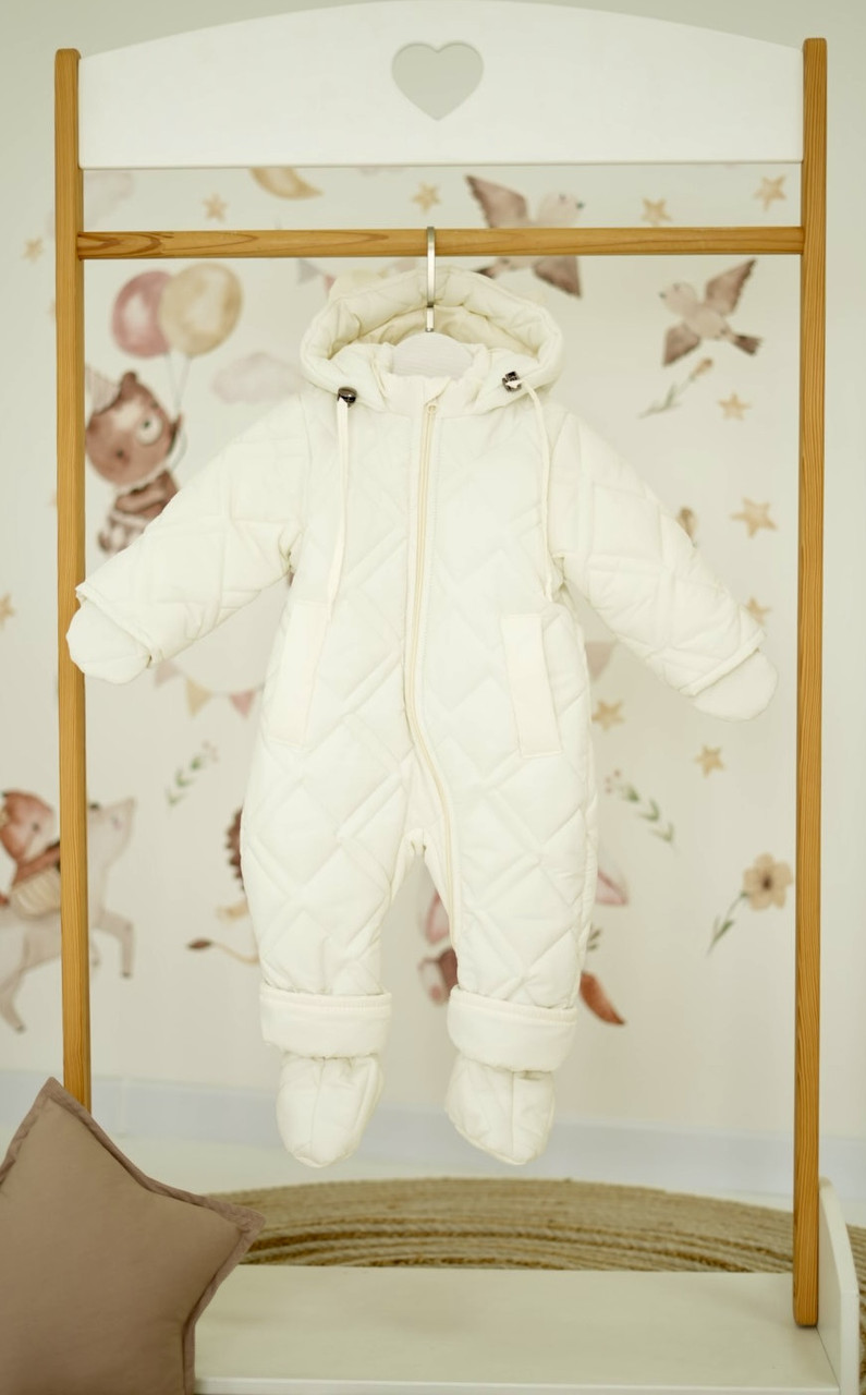 Зимовий дитячий теплий стьобаний комбінезон з пінетками та рукавичками для новонародженого розмір 68 74 80 86