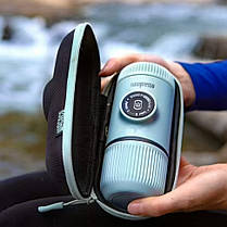 Портативна еспресо-кавоварка Wacaco Nanopresso блакитна з чохлом, фото 5