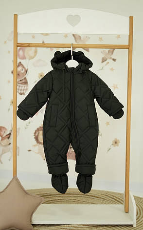 Зимовий дитячий теплий стьобаний комбінезон з пінетками та рукавичками для новонародженого розмір 68 74 80 86, фото 1